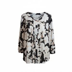 Karl Lagerfeld Tie Cuffs Feminine Floral Black/Pale Peach Tunic Top NWOT Sz XL